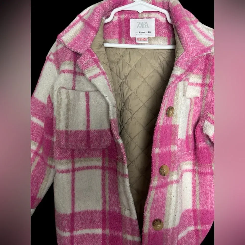 Girls Zara Pink and White Plaid Jacket 4/5